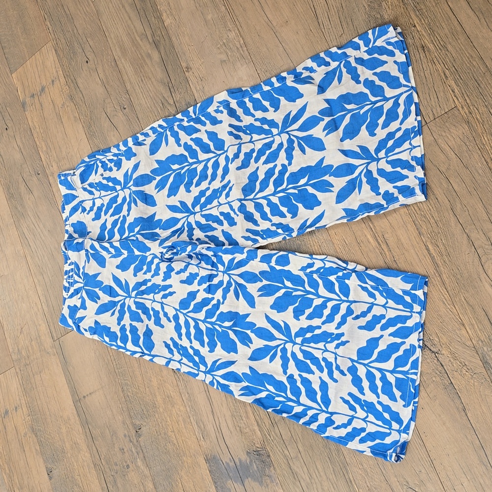 Rachael Zoe 100% Linen Wide Leg Tropical Print‎ Elastic Waist Crop Pants| Large